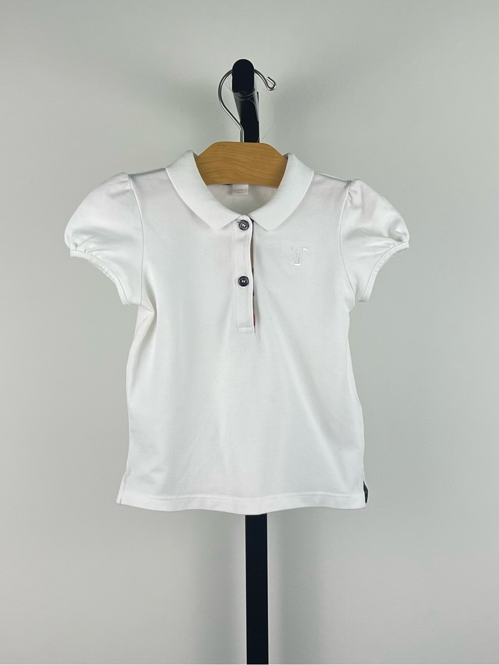 Burberry Girls Polo Puff Sleeve Shirt, White, 18M